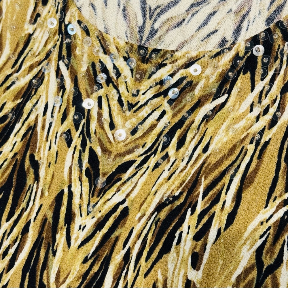 Jones New York Yellow Black sequin top Patterned V-Neck Tank Top - Picture 4 of 9